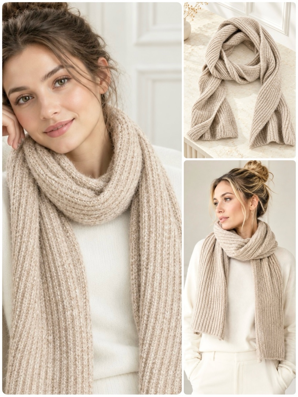 J. Crew Knit Scarf Textured Vertical Stitch Pattern Ribbed Light Brown Warm Cozy
